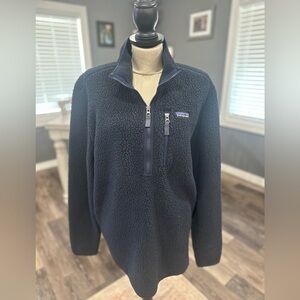 Patagonia Retro Pile Fleece Pullover Jacket Quarter 1/4 Zip Men Large Dark Blue